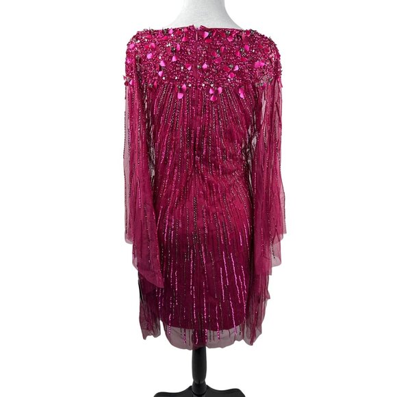Adrianna Papell Embellished Rhinestones Kaftan Shift Dress Red Plum Size XS - Picture 5 of 16